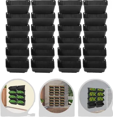 Obrázek produktu pro Nástěnný květináč, 24 přihrádek, prostorově úsporný vertikální design, černý