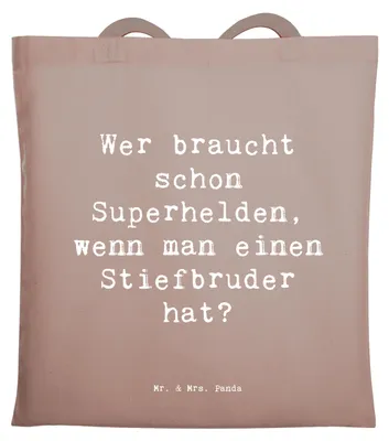 Produktbild von Mr. & Mrs. Panda Jutebeutel Spruch Stiefbruder Held - Braun Pastell - Geschenk, Familie, Beutel, Familiengeschenke, Shopping Tasche, Dankeschön, Tote Bag, Freundschaft