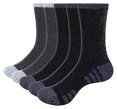 Produktbild von Kuschelsocken Herren 5 Paar Winter Warm Plüsch Bettsocken Thermo 46-48 3Schwarz+2Grau