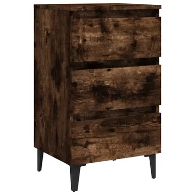 Zdjęcie produktu dla Szafka nocna z metalowymi nóżkami, przydymiony dąb, 40x35x69 cm