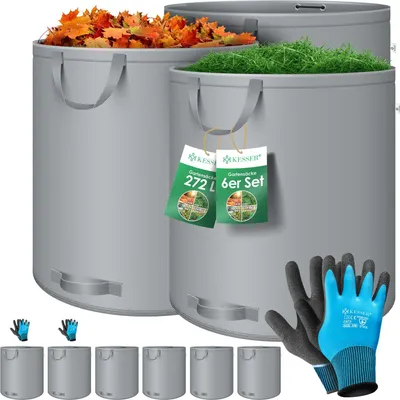 Produktbild von KESSER® Gartensack Set Laubsack Gartenabfallsack inkl. Handschuhe - Selbststehend 4 Griffe Stabil Robust & Faltbar - Laubsäcke Rasenschnitt Gartensäcke für Gartenabfälle Grünschnitt