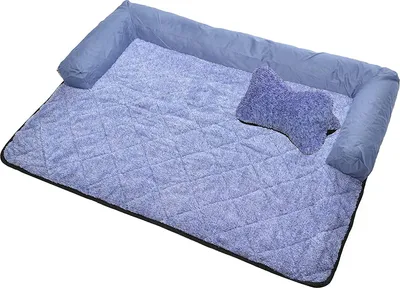 Produktbild von RAIKOU Hundebett PlüschWaschbares Hundedecke Rutschfest Hunde Bett für Sofaschutz Tier mit Kissen  Blau Melange  115x90 cm