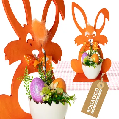 Image de Lapin de Pâques en bois 37cm | Décoration de lapin de Pâques à poser | Décoration de Pâques naturelle | Fait main | Disponible en 6 couleurs