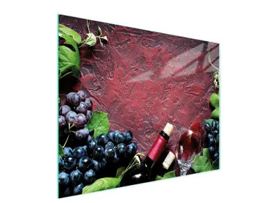 Produktbild von Glasschneidebrett aus gehärtetem Glas, 52x40 cm, Weinmotiv, schnittfest, hygienisch, rutschfest