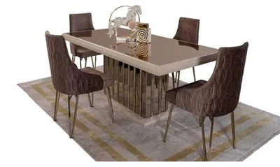 Produktbild von Designer Braun Esszimmer Garnitur Essgruppe Esstisch 4x Stühle 7tlg neu