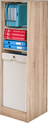 Produktbild von SIMMOB Büroschrank Aktenschrank Hochschrank mit Rollfront abschließbar H140 cm, Farbe:Eiche-Weiß