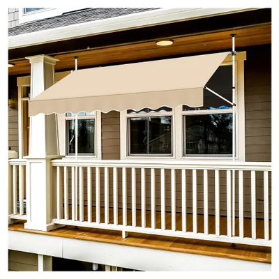 Produktbild von Klemmmarkise 250 cm Breite Balkonmarkise mit Handkurbel Sonnenschutz ohne Bohren höhenverstellbar Markise mit Gestell, Beige