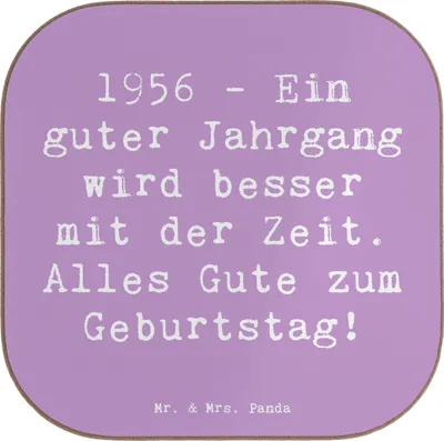 Produktbild von Mr. & Mrs. Panda Untersetzer Kaffee Spruch 1956 Geburtstag - Lavendeltraum - Geschenk, Glas, weinflaschenuntersetzer, Coaster, Erinnerung, Alter, Glückwunsch, Tassen