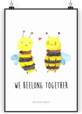 Produktbild von Mr. & Mrs. Panda Bild Biene Verliebt DIN A3 - Weiß - Geschenk, wandkunst, Plakat, wanddeko, Wandbild, drucke