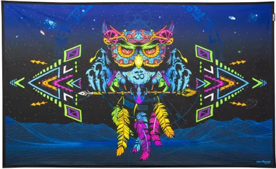 Produktbild von PSYWORK Schwarzlicht Stoffposter Neon "Sentymo Owl", 0,89x1,47m