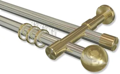 Produktbild von Interdeco Rundrohr-Innenlaufstange, Gardinenstange (Kombination) Edelstahl-Optik / Messing-Optik Modell Prestige Luino, 20 mm Ø 2-läufig, 180 cm