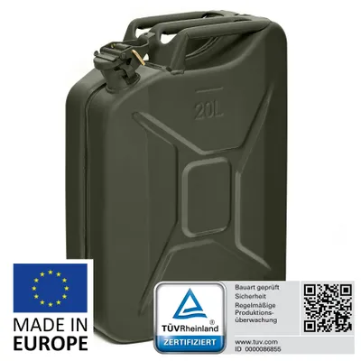 Produktbild von BW® Kraftstoffkanister Metall Benzinkanister 20 Liter - Bronzegrün RAL 6031-F9 - UN-Zulassung - Hergestellt in Europa