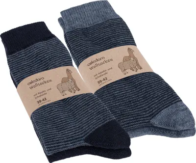 Produktbild von Celodoro Damen & Herren Wollsocken mit Alpaka Uni & Ringel (4 Paar) - Blau 43-46