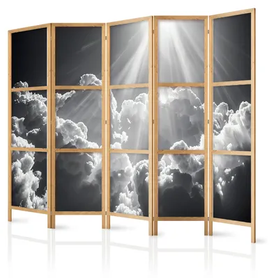 Produktbild von Muralo Japanischer PARAVENT 5-teilig Raumteiler klappbar PREMIUM-Vliesleinwand WOLKEN HIMMEL für Schlafzimmer 225cmx172cm