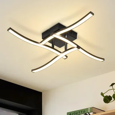 Immagine prodotto di ZMH LED lampada soffitto soggiorno: 24W lampada soggiorno nero moderno camera da letto lampada soffitto 3000K onde design cucina lampada bianco caldo illuminazione soffitto per cucina corridoio ufficio