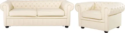 Produktbild von BELIANI Sofa und Sessel Hellbeige Echtleder 4-Sitzer Set Chesterfield Stil Glamourös Wohnzimmer
