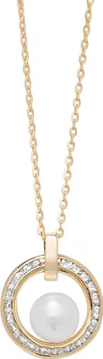 Produktbild von Klassische 9 Karat (375) Gold Damen - Halskette mit Zirkonia, Süßwasser-Zuchtperle - 46cm*13mm; TRS3774