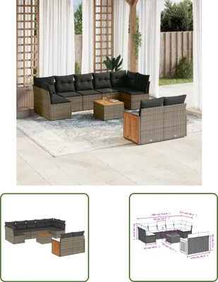 Produktbild von The Living Store 10-tlg. Garten-Sofagarnitur mit Kissen Grau Poly Rattan