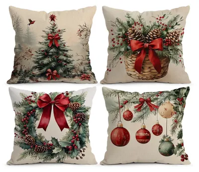 Image de Lot de 4 housses de coussin de Noël, 45x45 cm, pour la décoration de votre salon