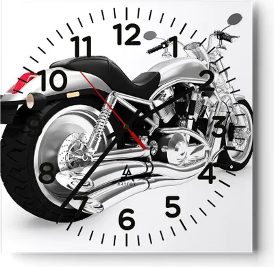 Produktbild von Wanduhr - Quadrat - Glasuhr - Chopper Motorrad Chrom - 40x40cm - Schleichendes Uhrwerk - Lautlos - zum Aufhängen bereit - Dekoration Modern - Wanddekoration aus Glas - C4AC40x40-0476