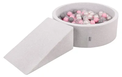 Immagine prodotto di KiddyMoon parco giochi in schiuma con piscina di palline rotonde (100 palline) pozzetti di palline per giochi per bambini percorsi ad ostacoli in piscina,  eu, grigio chiaro:perla/grigio/trasparente/rosa polvere