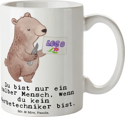 Produktbild von Mr. & Mrs. Panda Tasse Werbetechniker Herz - Weiß - Geschenk, Pott, Kaffeetasse, Kaffeepott, Becher, Kaffeebecher