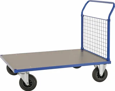 Produktbild von Kongamek Plattformwagen in blau 1283x800x1020mm mit MDF-Platte und Schiebebügel mit Gummibereifung ohne Bremse