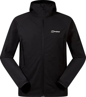 Schwarze Skelbo Jacke für Herren von Berghaus; Softshellmaterial; mit Reißverschluss und Kapuze.