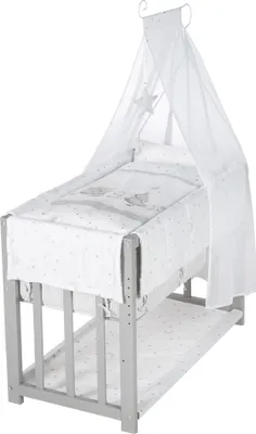 Produktbild von roba Stubenbett 4 in 1, Beistellbett 'Sternenzauber' Babybett, Wiege & Kinderbank, taupe