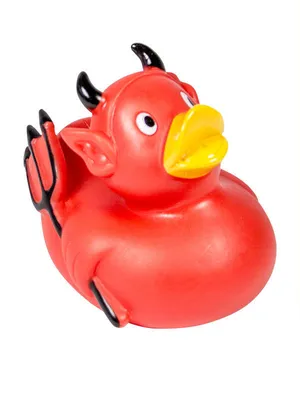 Produktbild von Quietscheentchen Geschenkidee schwarz-rot-gelb 8 x 6 x 9 cm
