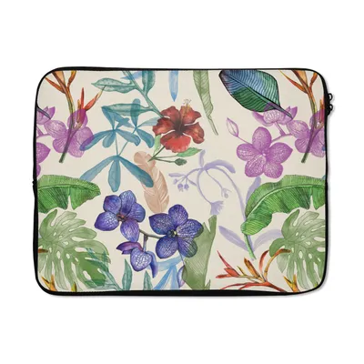 Produktbild von MuchoWow® Laptop Hülle 17 Zoll Laptoptasche Dschungel - Blumen - Muster - Zipper - Schutzabdeckung