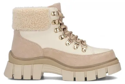 Produktbild von Damen Schuhe Beige mit Reißverschluss und Schnürsenkeln, 3 cm Plateau, 4 cm Absatz