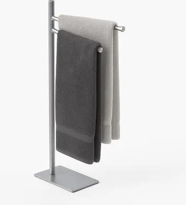 Image de Porte-serviettes Relaxdays, H x l x P : 78 x 33,5 x 14 cm, acier inoxydable, 2 barres mobiles, porte-serviettes sur pied, argent