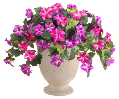 Produktbild von Künstliche Hängeblumen mit Korb, UV-beständige Kunstseiden-Prunkwinden-Ranken für den Außenbereich, ideal für Veranda, Terrasse, Garten, Balkon und Hof, Frühlings- und Sommerdekoration