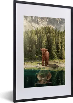 Produktbild von MuchoWow® MuchoWow® Gerahmtes Poster Schottisches Hochlandrind - Kalb - Bäume 40x60 cm - Poster mit zchwarzem Bilderrahmen - Poster in Rahmen