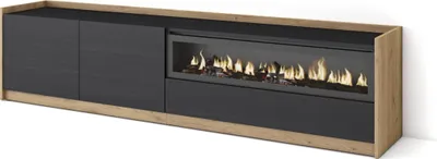 Immagine prodotto di Mobile TV Soggiorno, Ampio spazio a disposizione, 207x37x50cm, Per TV fino a 80", Camino elettrico, Nero e rovere