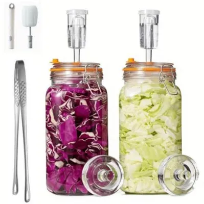Zdjęcie produktu dla Słoiki fermentacyjne 2X2L szklane do kiszonki kimchi sauerkraut zestaw