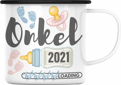 Produktbild von Trendation - Onkel 2022 Loading Emaille Tasse Werdender Onkel Schwangerschaft Ankündigung Bruder (Schwarz)