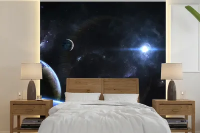Produktbild von MuchoWow® Fototapete für Wohnzimmer oder Schlafzimmer Wandtapete Vinyl Motivtapete Sternplaneten - 300x300 cm - Wanddekoration