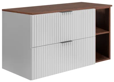 Obrázek produktu pro Závěsná skříňka do koupelny s umyvadlovou deskou, bílá / ořech, 100 x 58,6 x 46 cm