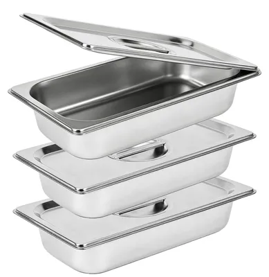 Immagine prodotto di Omgoods - Set di 3 contenitori in acciaio inossidabile Gastronorm per impanatura