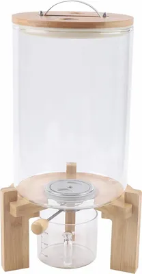Image de Distributeur de céréales - Récipient de stockage - 7,5 l - Verre et bambou - 45 cm avec support - Couvercle avec poignée - Cylindrique - Pour le riz, la farine, les grains de café