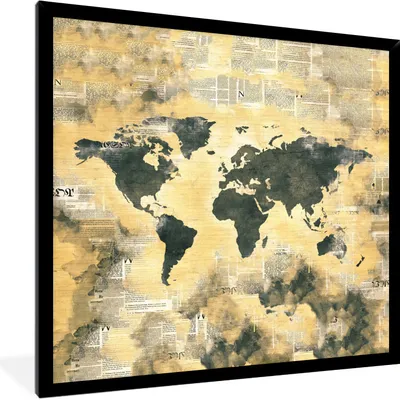 Produktbild von MuchoWow® MuchoWow® Gerahmtes Poster Weltkarte - Vintage - Zeitungen 40x40 cm - Poster mit zchwarzem Bilderrahmen - Mit Rahmen - Wanddekoration Schlafzimmer