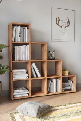 Produktbild von Stufenregal Raumteiler 10 Fächer Kiefernholz Optik 138 x 141 x 29 cm