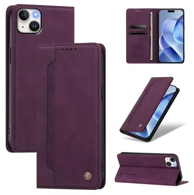 Obrázek produktu pro Pouzdro pro iPhone 15 Plus,Polyuretankožené peněženkové flipové pouzdro s přihrádkami na karty a stojánkem Fialová