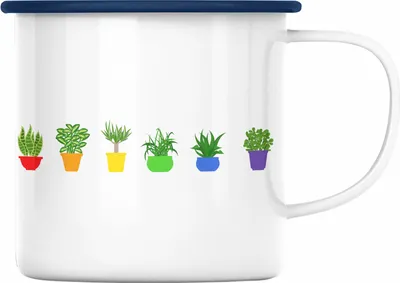 Produktbild von Trendation - Regenbogen Emaille Tasse Geschenk LGBT Schwule Lesben Transgender Grafik Pride Pflanzen Grafik (Blau)