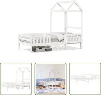 Zdjęcie produktu dla The Living Store Łóżko z litego drewna z dachem białe 80x200 cm sosna