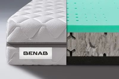 A cutaway view of a mattress showing its internal layers and construction.