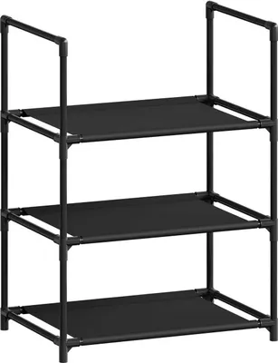 Produktbild von WOLTU Schuhregal mit 3 Ablagen, Schuhständer Metallgestell, 41x28x55 cm : Schwarz Farbe: Schwarz