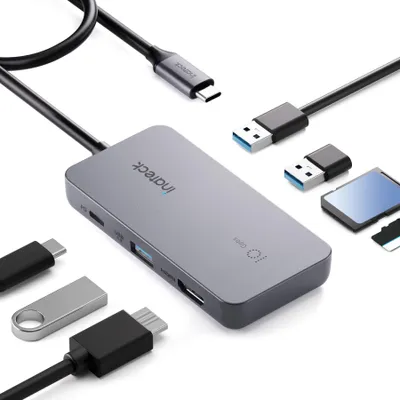 Produktbild von Inateck HB2027, USB 3.2 Gen 2 (3.1 Gen 2) Type-C, HDMI, USB 3.2 Gen 2 (3.1 Gen 2) Type-A, USB 3.2 Gen 2 (3.1 Gen 2) Type-C, MicroSD (TransFlash), SD, 10000 Mbit/s, 30 Hz, 3840 x 2160 Pixel